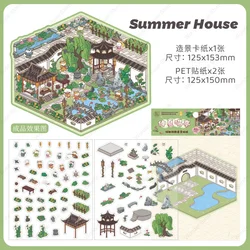 DIY Cartoon Cat 3D Pocket Cabin Scene Sticker Set - 4 Seasons Landscape Decor (Summer House)
