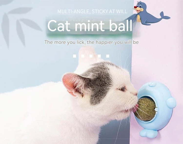 Rotatable Natural Catnip Ball Wall Stick-on Ball Teeth Cleaning Cat Snack Interactive Catnip Healthy Energy Ball Pet Supplies smart toys ball interactive cats electric makes sound toy cat stick catnip ball pet playing ball pet squeaky supplies