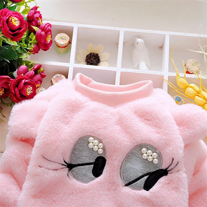 Baby girl clothes 0-3Y autumn winter girls plus velvet thick warm suit cartoon cute furry clothes baby girl two-piece suit baby's complete set of clothing