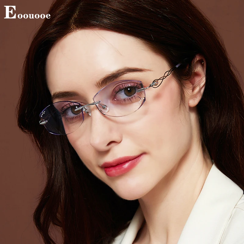 

Women's Eyewear Purple Gradient Lenses Frameless Glasses Optics Reading Myopia Prescription Crystal Design