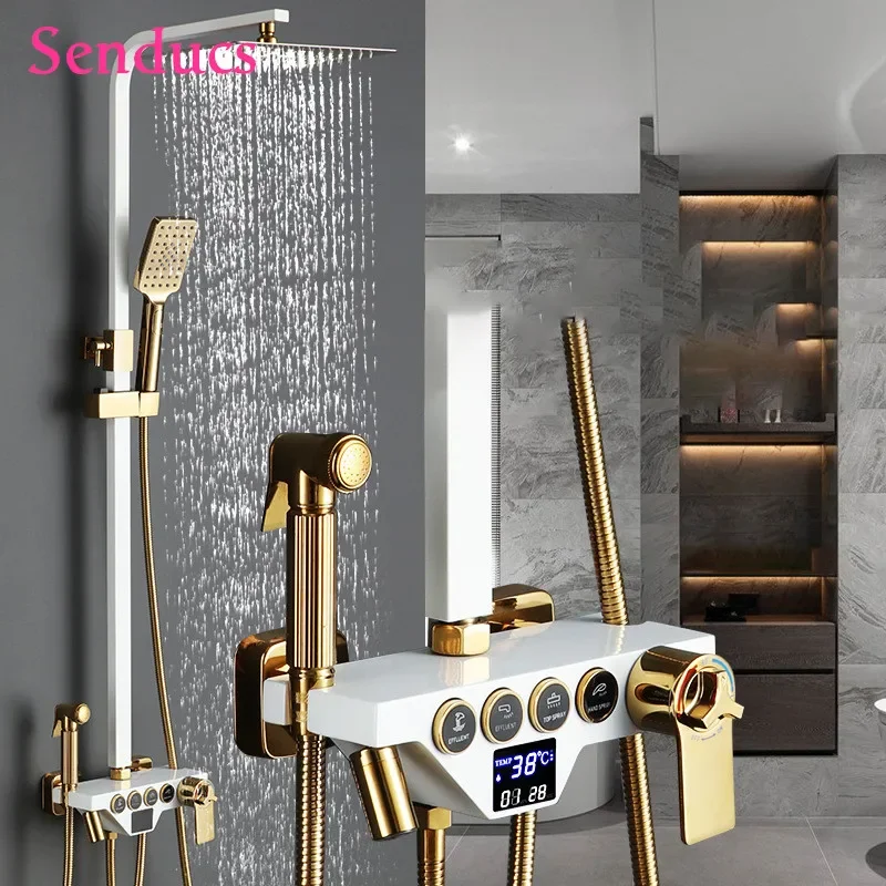 Luxury Bathroom Shelves Solid Brass Golden Shower Wall Holder