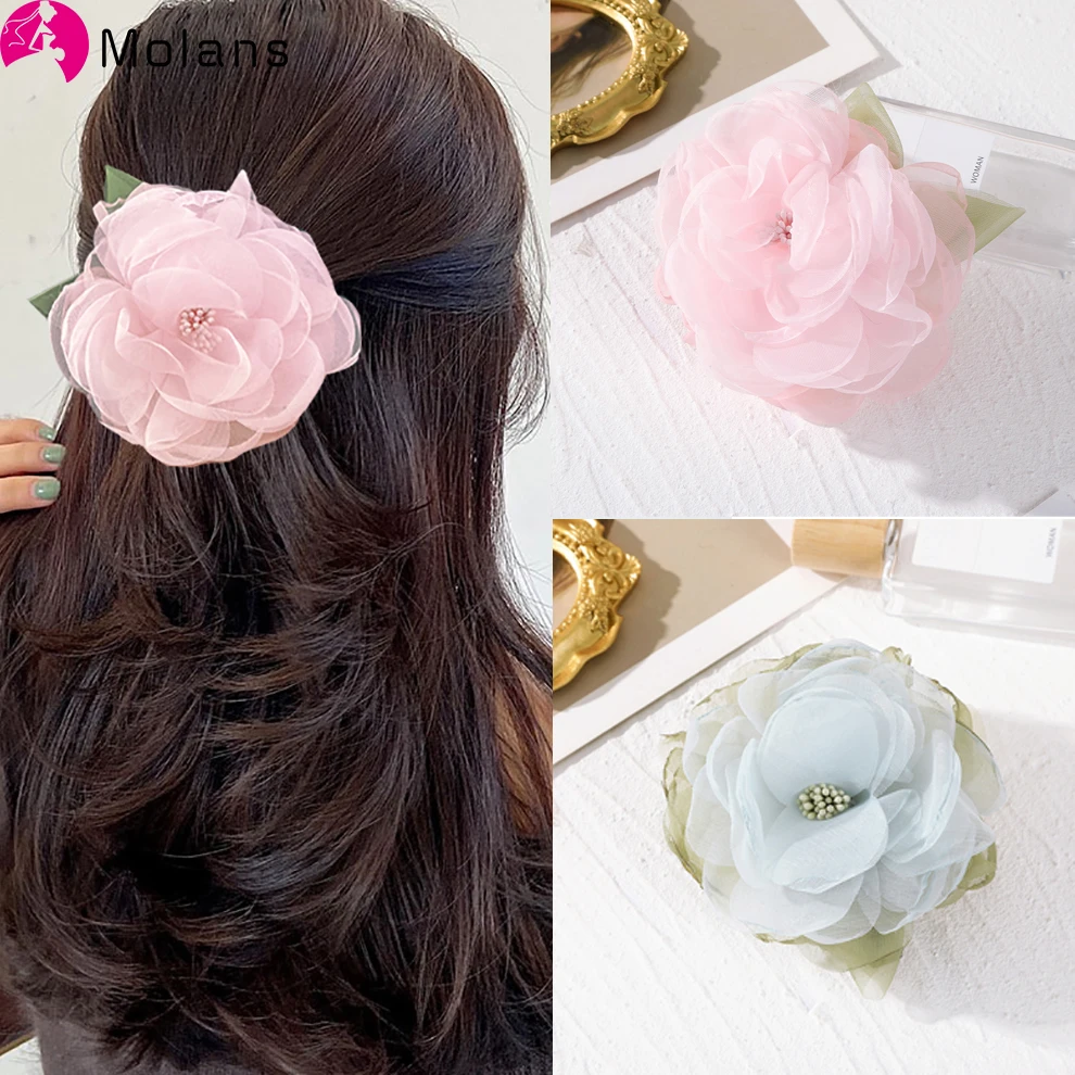 

Molans Elegant Chiffon Camellia Hair Claws For Women Fashion Alloy Ponytail Hairpin Barrettes Girls Hair Accessories