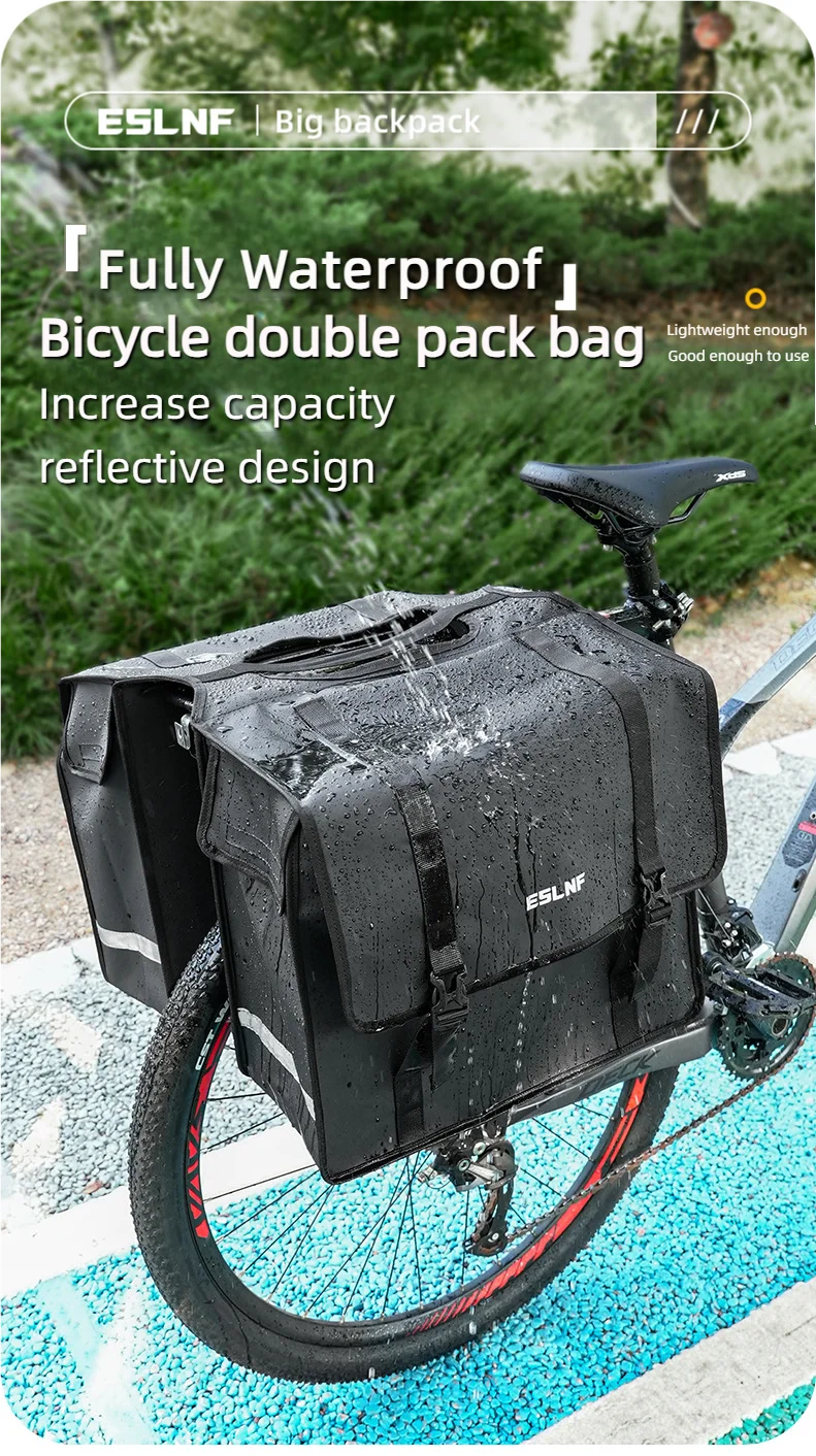 Fahrrad-Hecktasche, hintere Tasche, 45 l, großes Fassungsvermögen, wasserdicht, für Mountainbike, Rennrad, hintere Regaltasche, Fahrradausrüstung – Detail 1