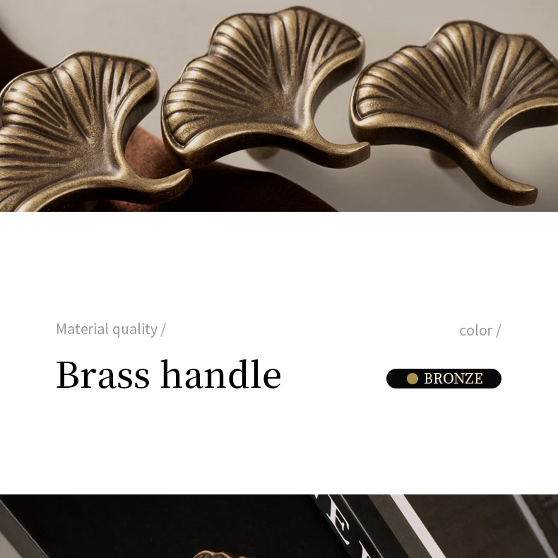 antique brass ginkgo leaf drawer knob 35mm