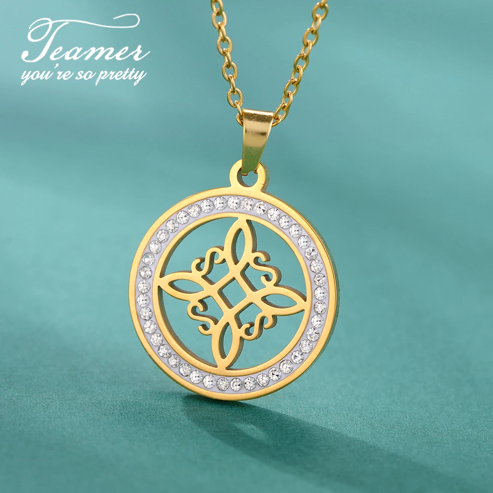 Teamer Vintage Witch Knot Necklace for Women Stainless Steel Zircon ...
