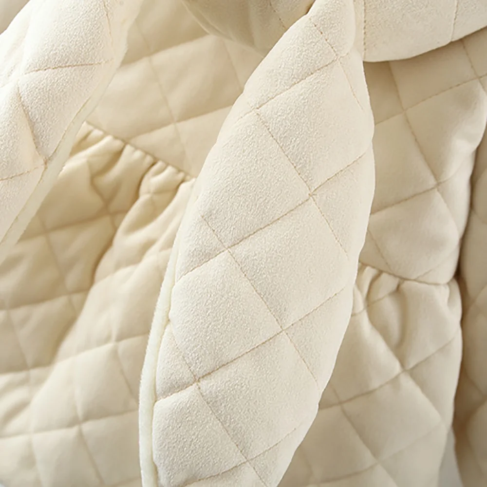 Winter New Girls' Coat Padded Padded Jacket Thick and Fluffy Warm Jacket Hooded Rabbit Ears Lace Pleated Long Sleeve