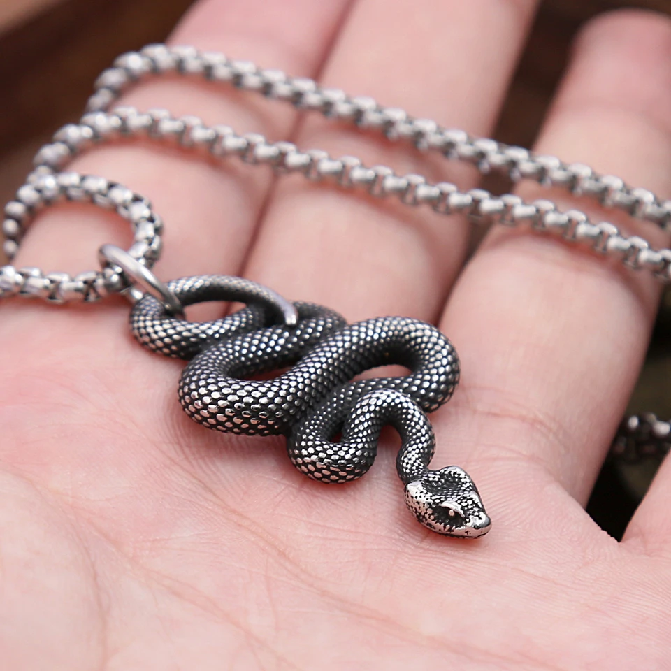 OAKKY Uomo Collana con ciondolo animale serpente gotico in acciaio inossidabile con catena Arcobaleno