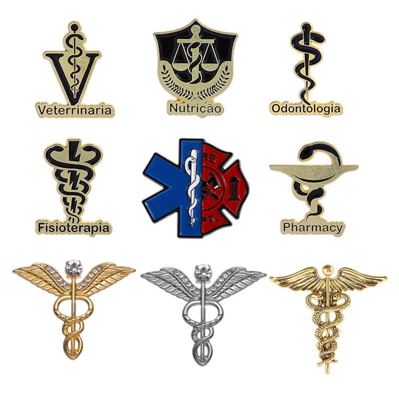 Retro Medizinische Caduceus Emaille-Anstecknadeln Medizinsymbol Flügel mit Schlangen Brosche Schmuck Geschenke für Ärzte Krankenschwestern Rucksack Revers Abzeichen