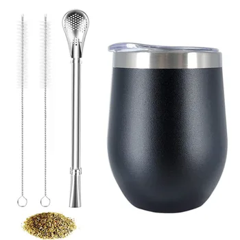 4 pezzi Yerba Mate Cup Set Tazza Mate a doppia parete in acciaio inossidabile e Bombilla Set 350ml Tazza da caffè antiscottatura con isolamento termico 1