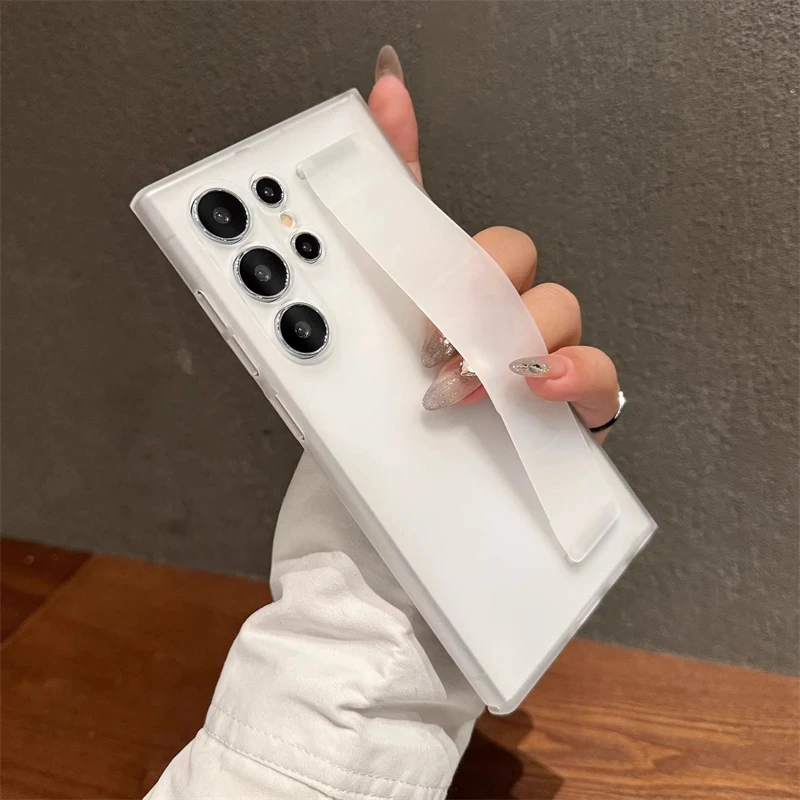 Luxury Soft Silicone Elastic Wrist Strap Phone Case with Ultra Thin Matte Hard Cover
