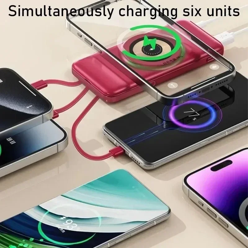 무선 보조배터리, 200000mAh, 빠른 자기 흡입, 휴대용, 내장 케이블, 3 인 1 내구성 모바일 전원 공급 장치