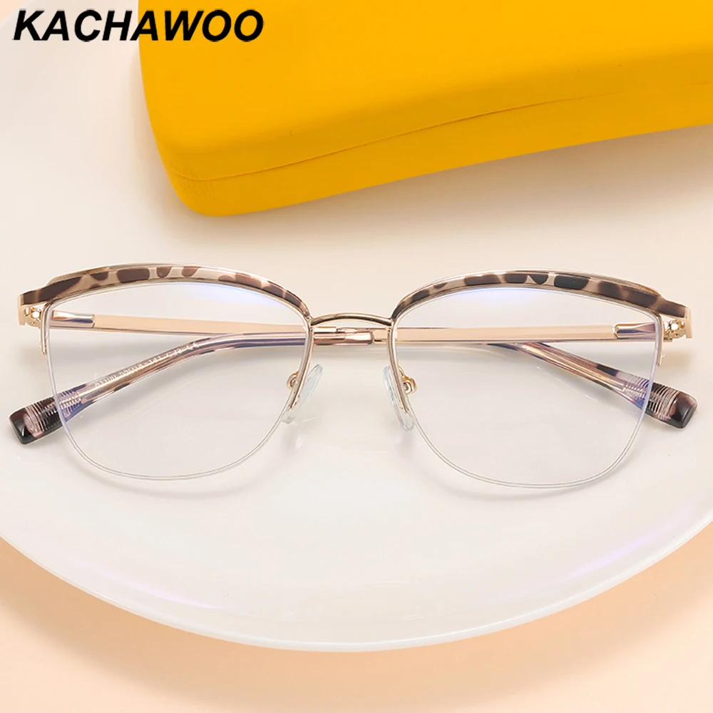 

Kachawoo metal optical glasses blue light filter ladies cat eye glasses frame women fashion half frame eyewear leopard pink grey