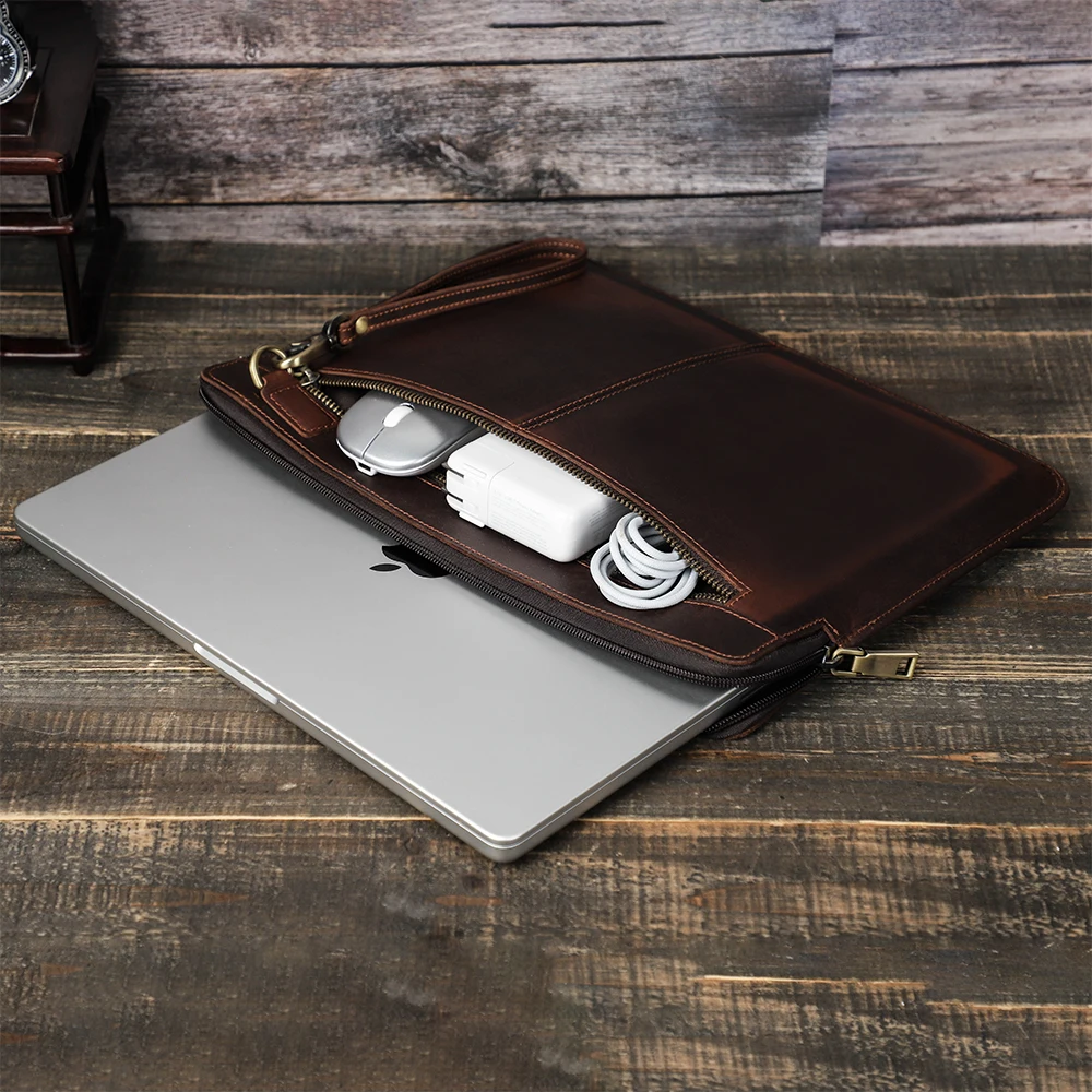 Crazy Horse Leather Sleeve Bag For Macbook Air 13 M2 Case Pro 14 M1 M2 A2779 A2442 Pro 13 15.4 16 inch Chip Laptop Bag Cover