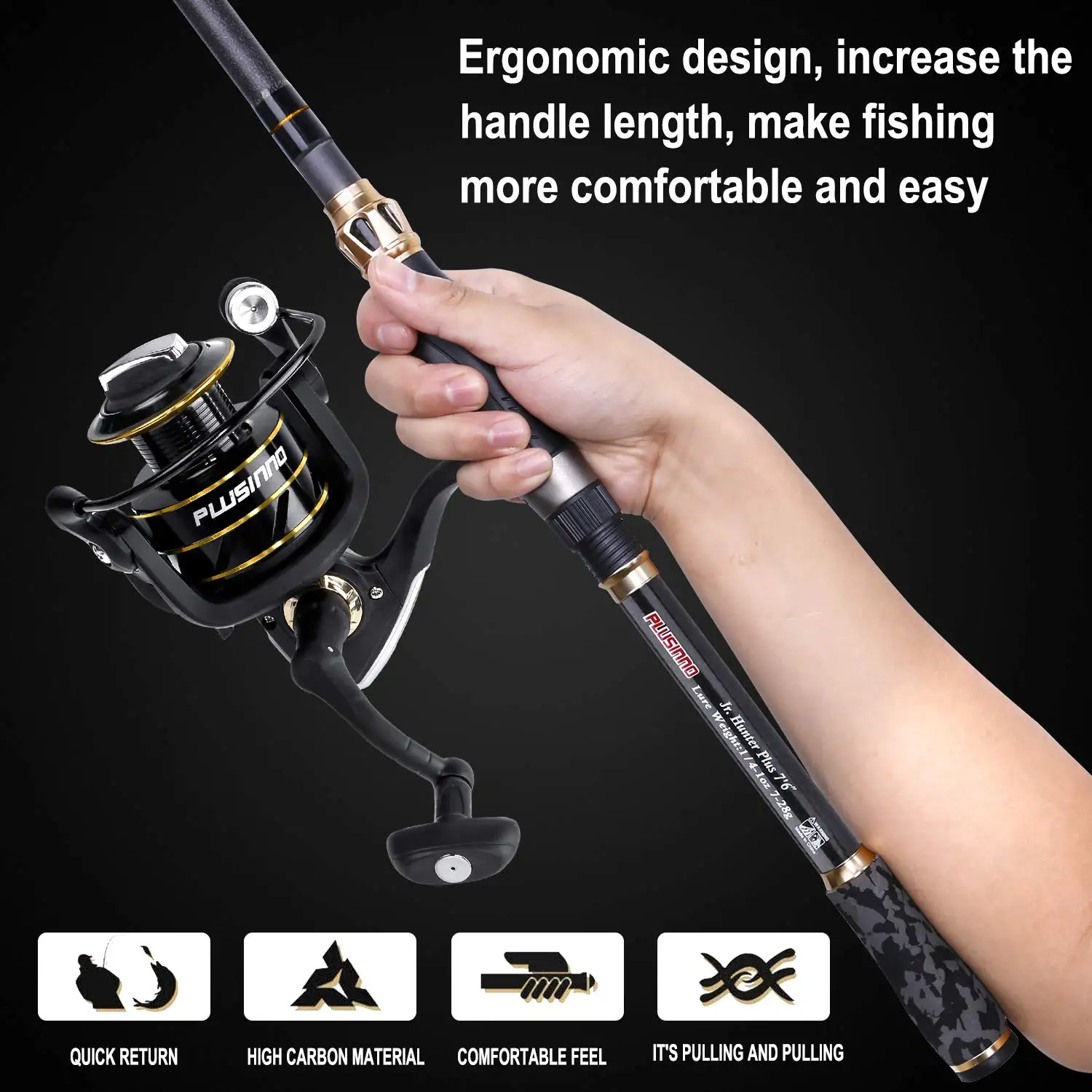 PLUSINNO Fishing Rod and Reel Combos Carbon Fiber VI
