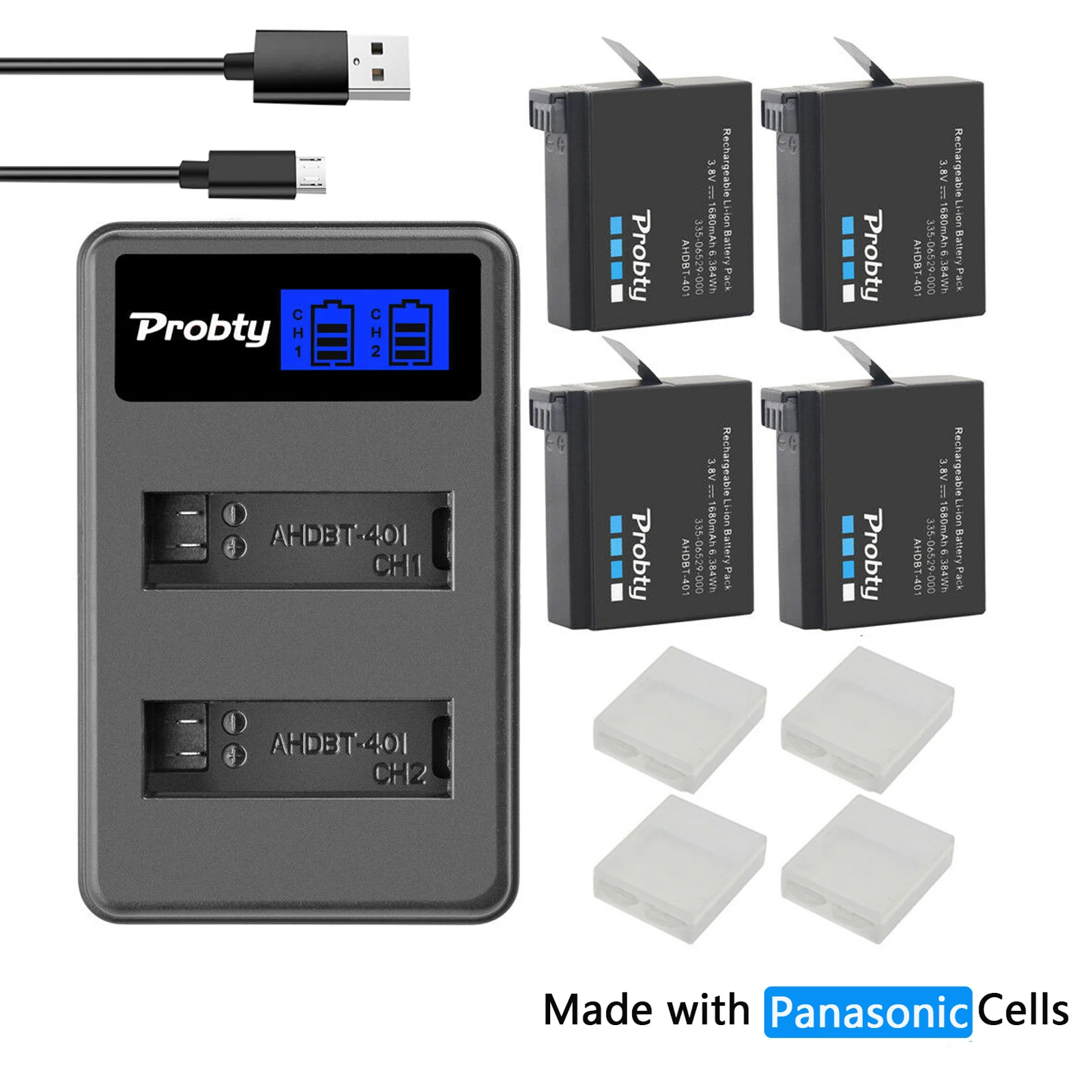 Probty Originale Per Gopro Hero4 Hero 4 Batteria + Lcd Doppio Caricatore Per Go Pro Ahdbt-401 Hero4 Nero Argento Action Camera Accessorio