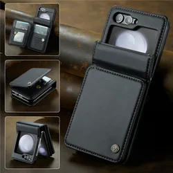 Luxury Magnetic Wallet PU Leather Case with Card Slot Holder Pocket - Z Flip 6 (Black)