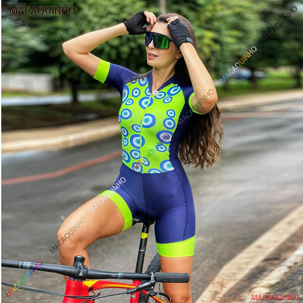 

Green Women's Cycling Jumpsuit Short Sleeve Monkey Pants With Gel Quick Dry Set Macaquinho Ciclismo Brazil Overalls