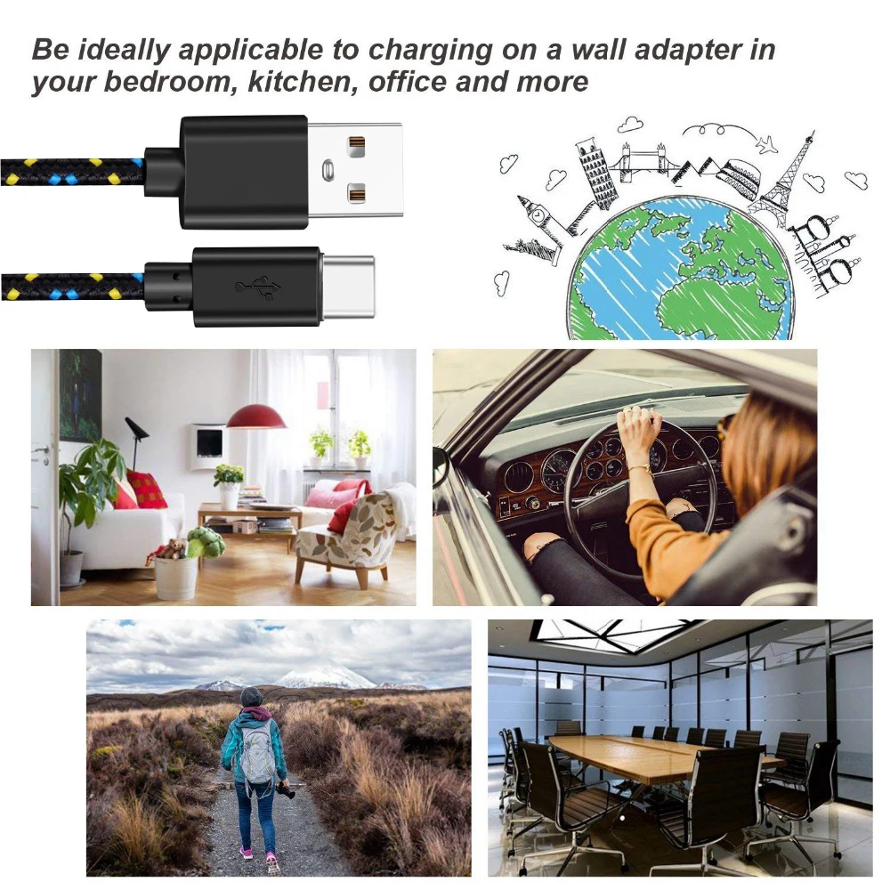USB Type C Cable Fast Charging 1m/2m/3m For Samsung S9 Note 9 Huawei P20 Pro Xiaomi