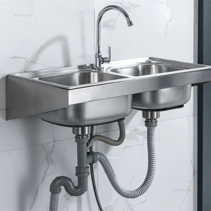 Stainless Steel Kitchen Sinks for Home Wall-mounted Dish-washing Kitchen Sink Wall-mounted Wash Basin with Bracket Washing Sinks
