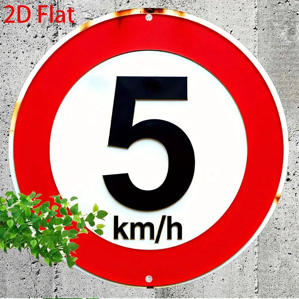 2D 플랫 1개 레트로 원형 알루미늄 틴 사인 - 빈티지 속도 제한 5km/h 유머러스한 벽 장식, 20.32x20.32cm 소박한 금속 플라크