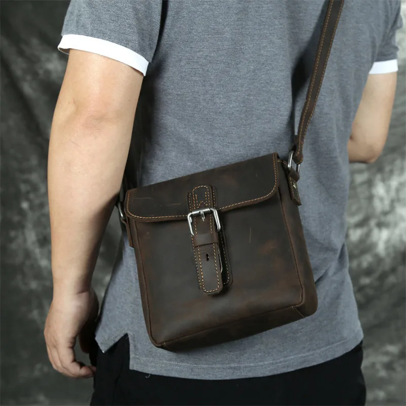 

2023 New Casual Men Crazy Horse Leather Shoulder Bag High Quality Leather Crossbody Bags Male Handbag Men Messenger Bags Tote