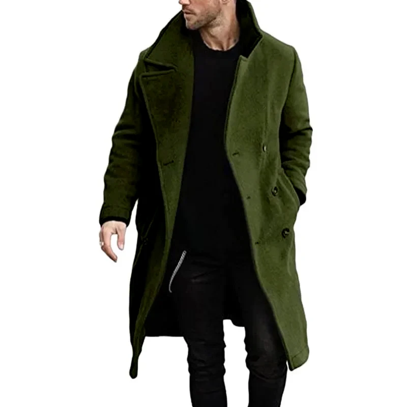 

2023 Winter Vintage Woolen Outerwear Men's Windbreaker Jackets Classic Single Breasted Big Collar Warm Trench Coats Men Outdoor