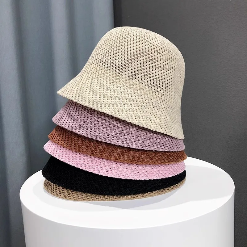 New Summer Beach Solid Wide Brim Bucket Hat For Women Hollow Breathable Sunshade Outdoor Girls Travel Panam Fisherman Cap Gift