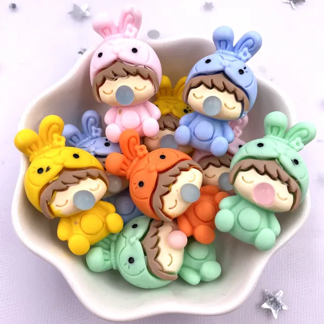 Kézzel Festett Gyanta Kawaii Színes Nyúl Lány Laposkona Figura 10Db Scrapbook Diy Dekoráció Tartozékok Kézműves Om110 - Image 6
