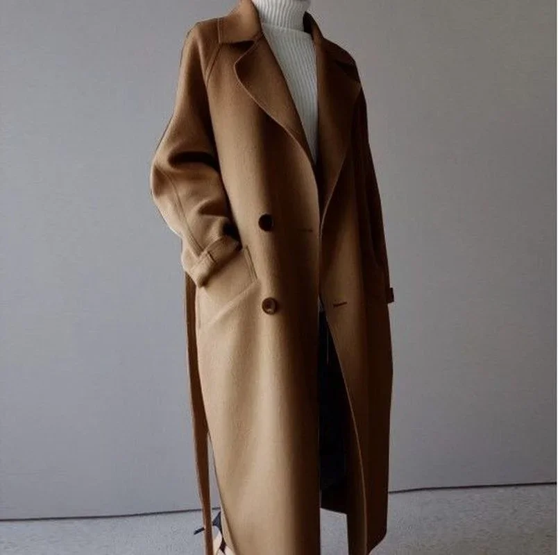 

Blended Solid Winter Women's Beige Elegant Wool Color Korean Long Coat Retro Fashion Black Simple Wool Camel Oversized Coat