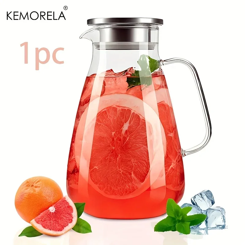 2L Glaskrug mit Deckel und stabiler Griffbasis für Eistee, Kaffee, Saft, selbstgemachte Getränke, heiß, kältebeständig, spülmaschinenfest