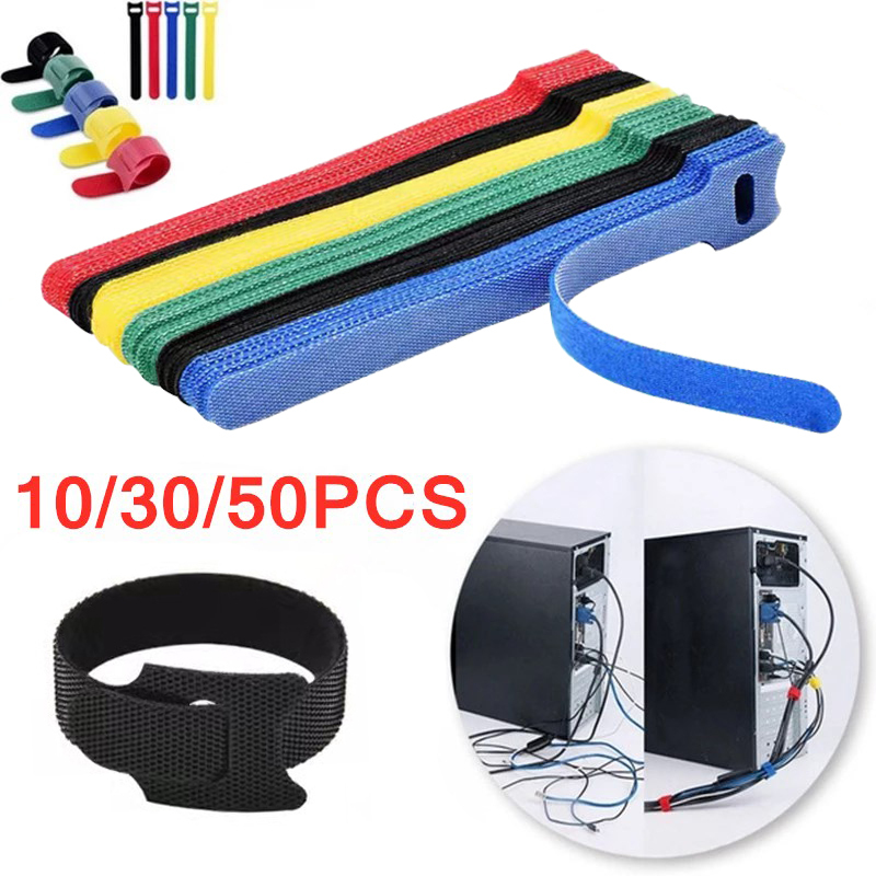 10/30/50pcs Releasable Cable Organizer Ties Mouse Earphones Wire Management Nylon Cable Ties Reusable Loop Hoop Tape Straps Tie