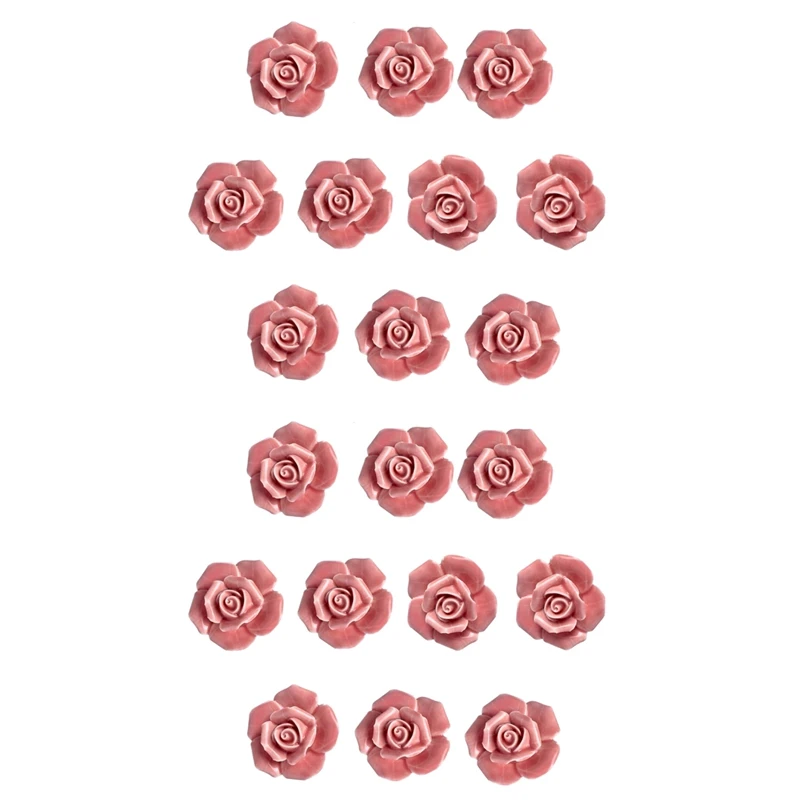 

20 Pcs Ceramic Vintage Floral Rose Flower Door Knobs Handle Drawer Kitchen + Screws (Pink) Retail