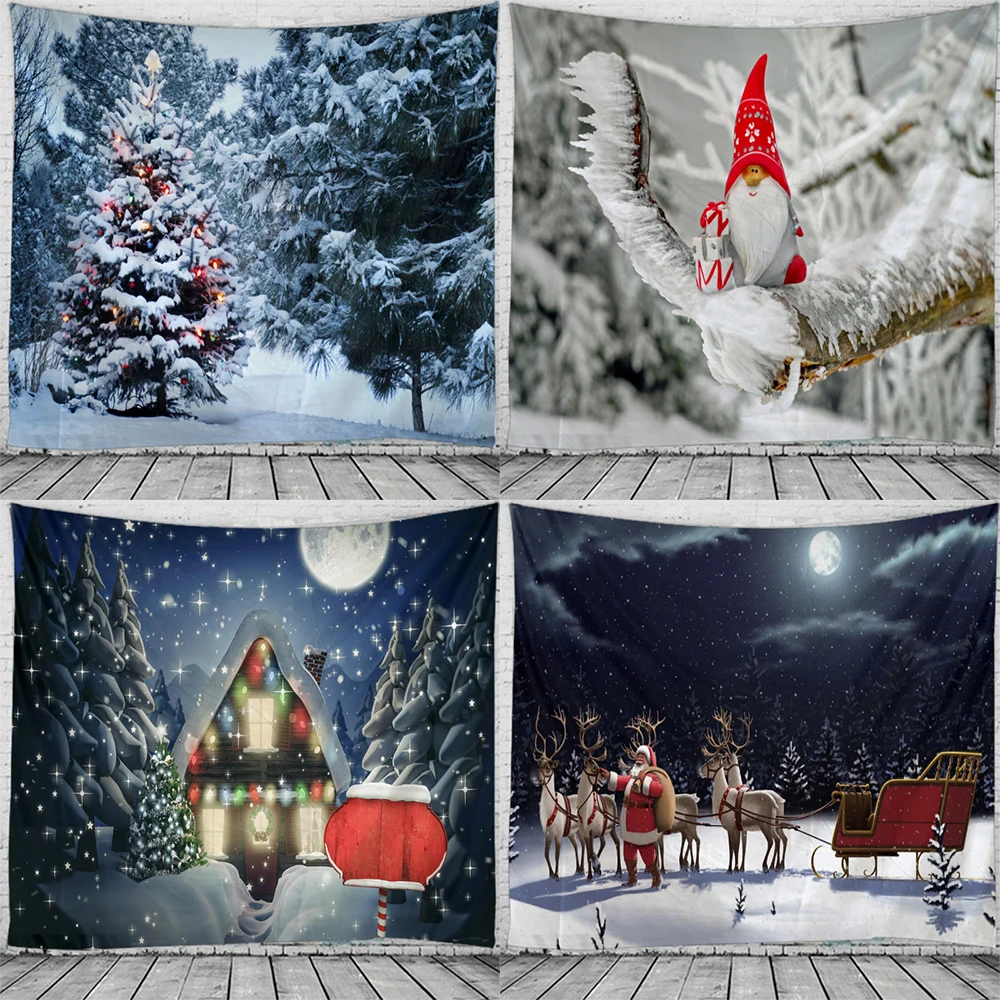 

Santa Claus Christmas tree decoration printed tapestry home living room bed wall