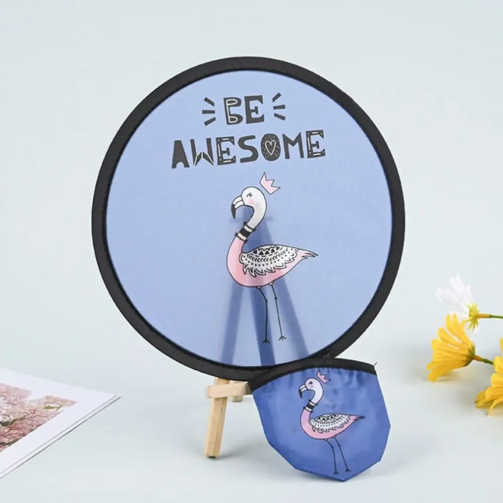 Mini Portable Folding Fan Cloth Flying Disk Fan Round with Pocket Hand Collapsible Cartoon Summer Party Favors Gift portable fan folding fan mini fan hand fan