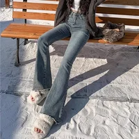 2024 Woman High Waist Vintage Flare Jeans Female Gothic Elastic Bell Bottom Pants Lady Streetwear Blue Black Grey Denim Trousers - Image 3