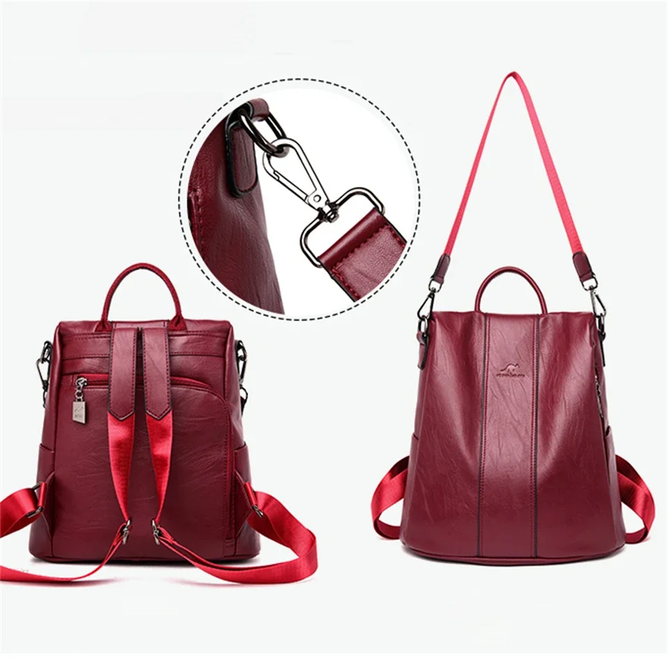 Womens Backpack Anti-theft Leather Vintage Shoulder High Capacity Travel School