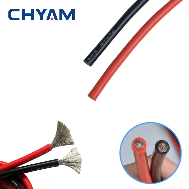 Fil câble fil de Silicone souple 11AWG 10AWG 9AWG 8AWG 7AWG 6AWG 4AWG 35/50/70 mm2 résistant à la chaleur 200 °   Résistant au froid -60 °