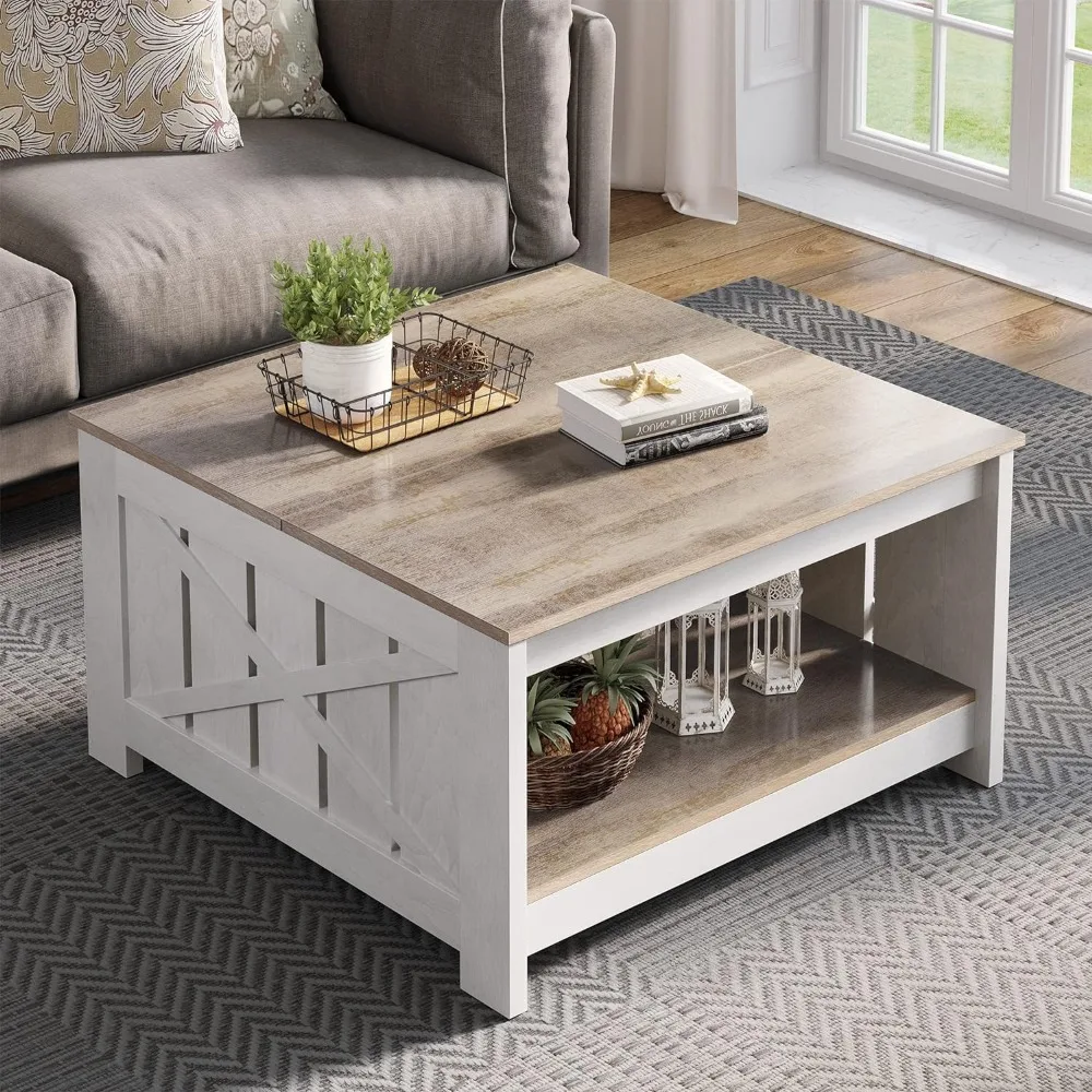 

YITAHOME Coffee Table Farmhouse Coffee Table with Storage Rustic Wood Cocktail Table,Square Coffee Table for Living Meeting Room