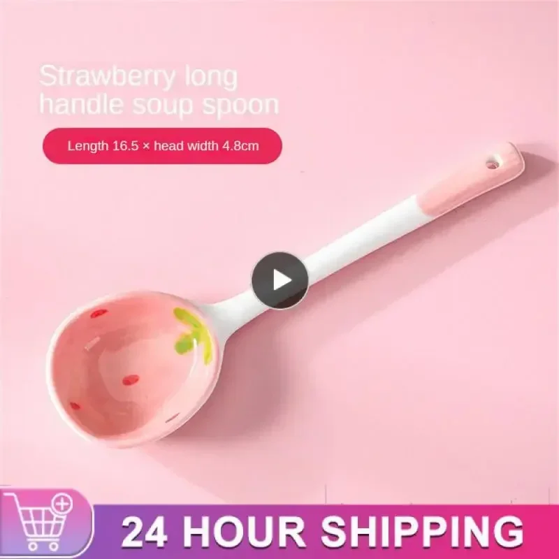 Strawberry Long Handled Ceramic Spoon Cute Household Stirring Spoon High Appearance Children's Soup soup spoon porcelain spoon