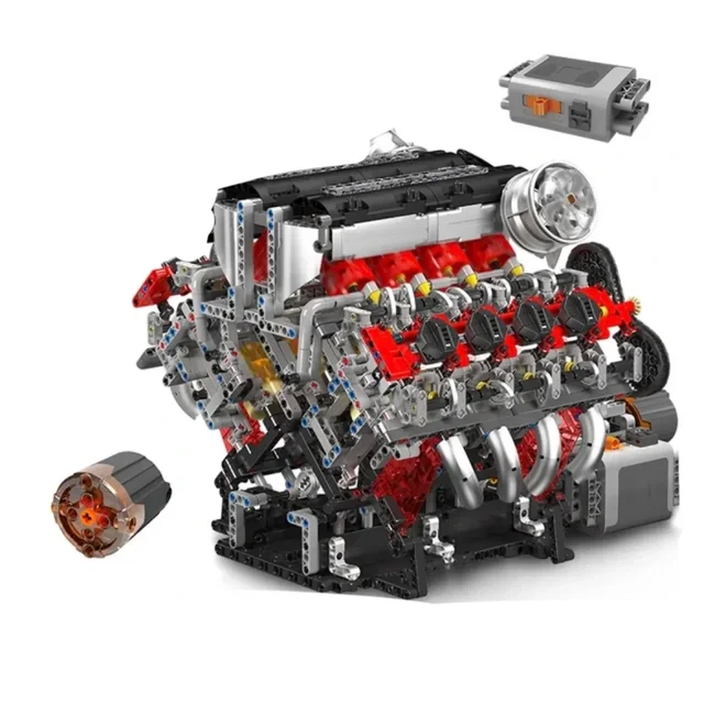MOC Technik Electrically Driven No.V8 Engine Model Car Building Blocks Set Creative Educational Toy christmas Gifts for Boy Kids 6