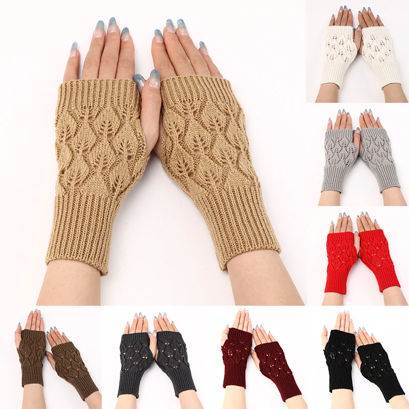 Tanio Jesienne zimowe rękawiczki bez palców jednokolorowe dzianinowe rękawiczki damskie