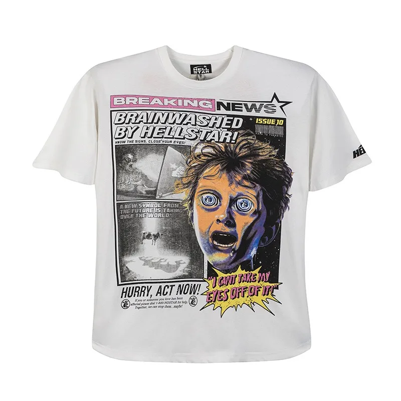 

2024 versatile short sleeved Hellstar must be stopped European and American style logo character poster T-shirt tee
