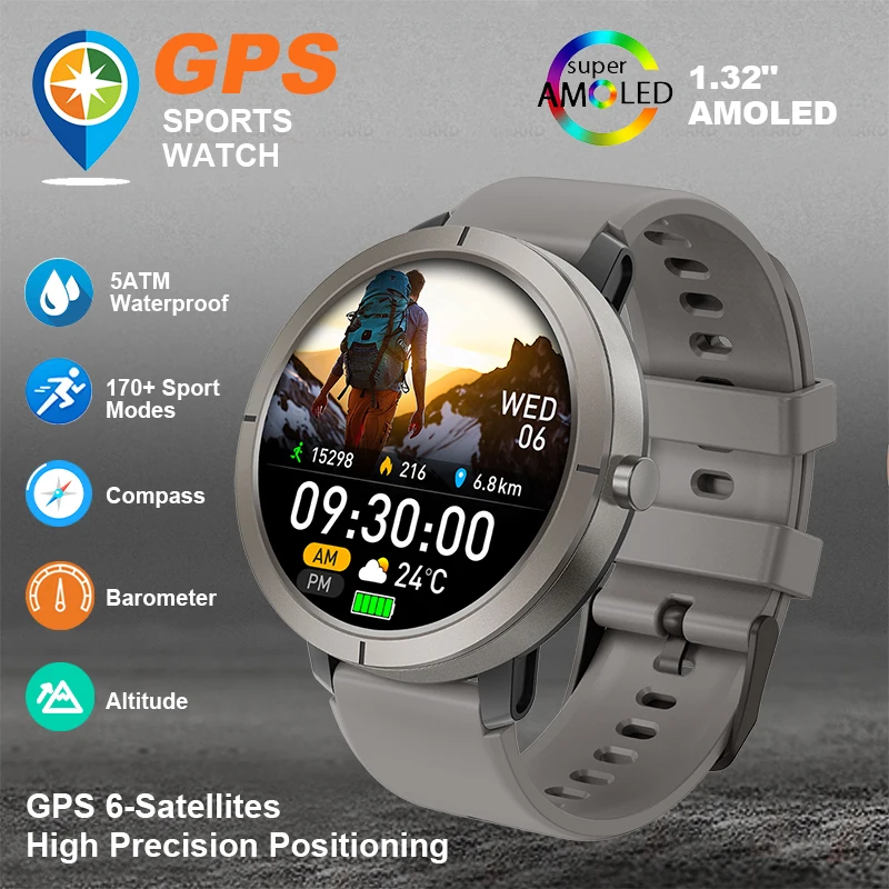 2026 GPS Smartwatch AMOLED 1.32" Military Watch Call 5ATM Waterproof 170 Sport Modes Smart Watch with Compass Barometer Altitude