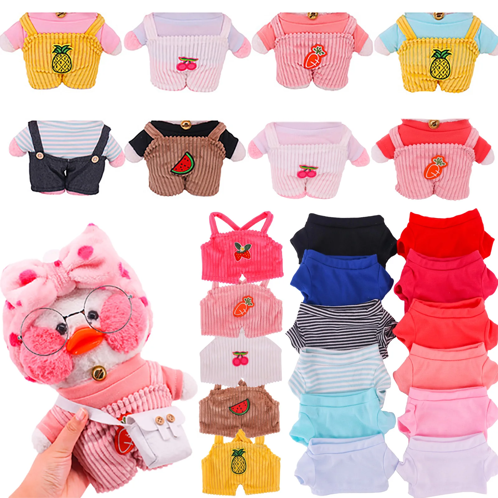 Clothes For Duck 30Cm Plush LaLaFaFan Clothes Short Sleeve&Overalls Soft Animal Doll Accessories Children's Toy Birthday Gift
