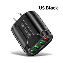 Fast Charge 45W USB Wall Charger with 3 Ports - EU/US Travel Plug Adapter - 4 USB US Black Plug