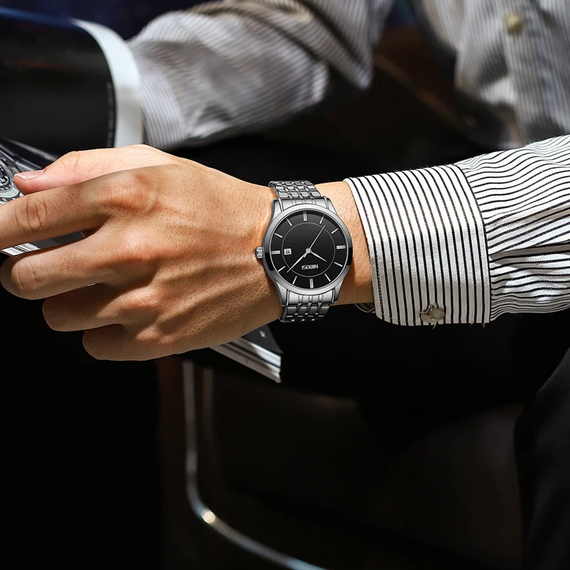 NIBOSI Fashion Mens Watches Top Brand Luxury Sports Waterproof Watch for Men Stainless Steel Date Quartz Watch Relogio Masculino