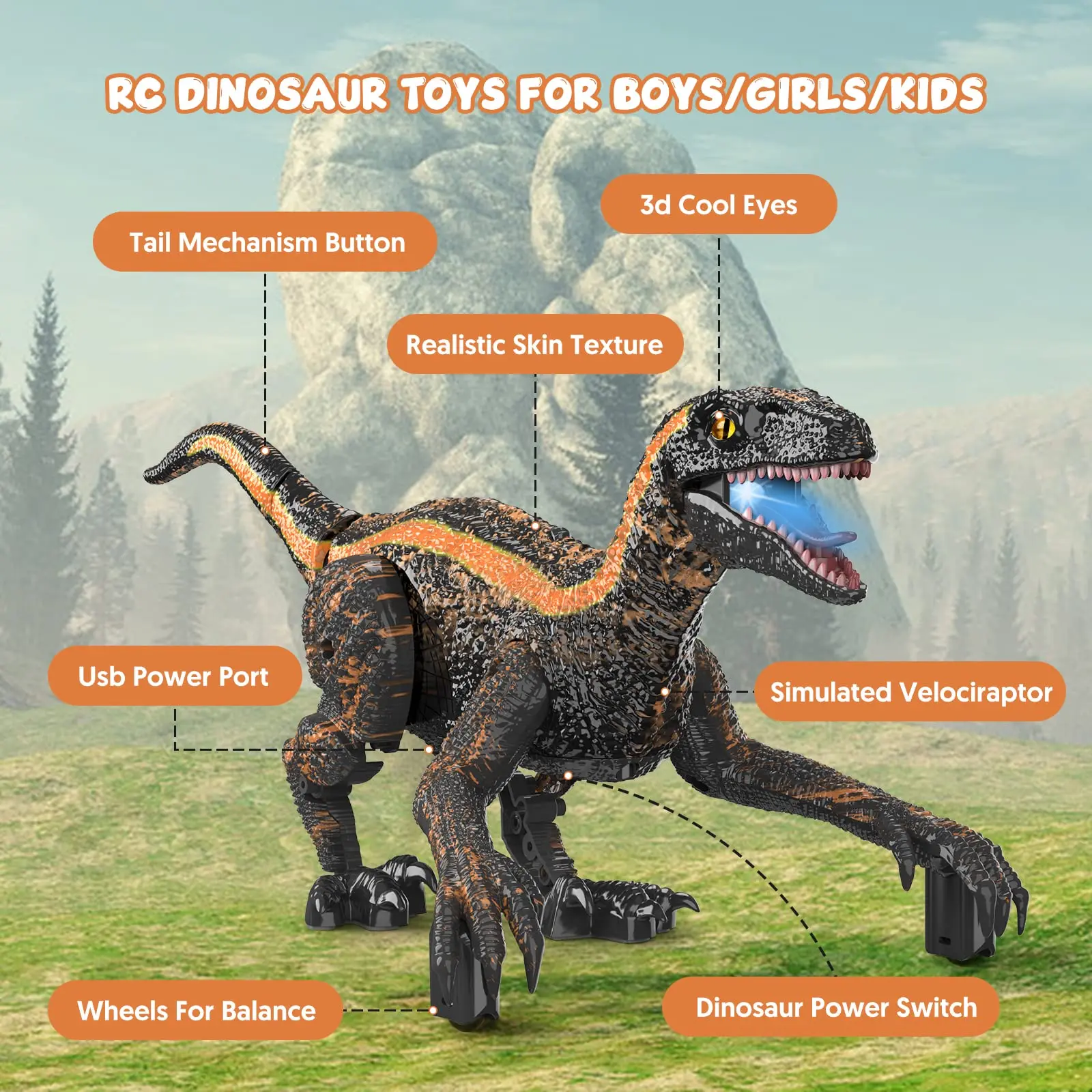 Children's remote control dinosaur toys, electronic remote control toys educational walking toys with lights and sounds recharge 2