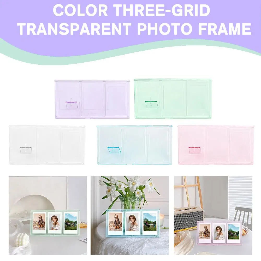 

3inch Photo Frame Transparent Digital Photo Frames Display Kpop Three Grids Stand Decor Support Desktop Holder Picture Phot D3G1