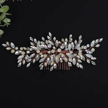 Trendy Rhinestone Wedding Hair Comb for Women Handmade Bridal Hair Accessories Jewelry Silver Opal Bride Party Tiaras Ornaments