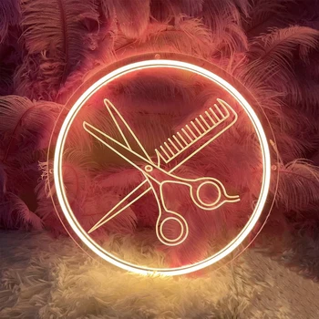 사용자 정의 비즈니스 로그인 헤어컷 LED 네온 조명 이발소 미적 장식, 헤어 룸 뷰티 스튜디오 살롱 간판 벽 장식 상품 이미지